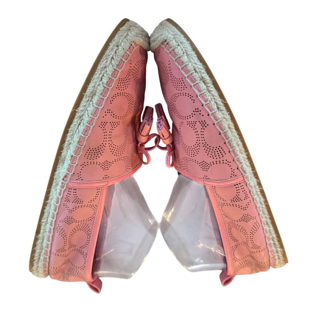 Coach Pink Perforated Leather Signature C Espadrille‎ Flats with Tassels - Picture 3 of 6